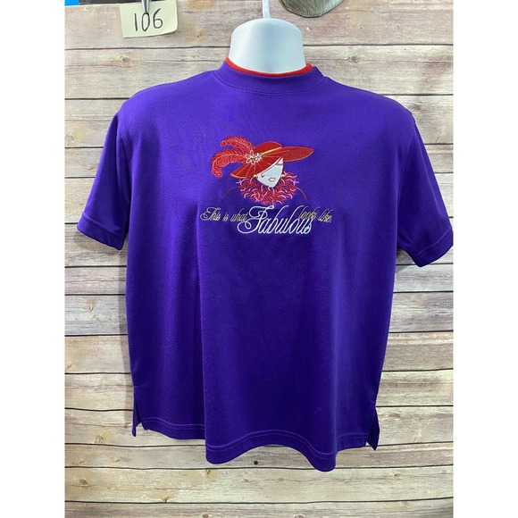 Vintage Red Hat Society XS Petite Shirt Purple With a Red Hat Fabulous Bonworth - Picture 2 of 8